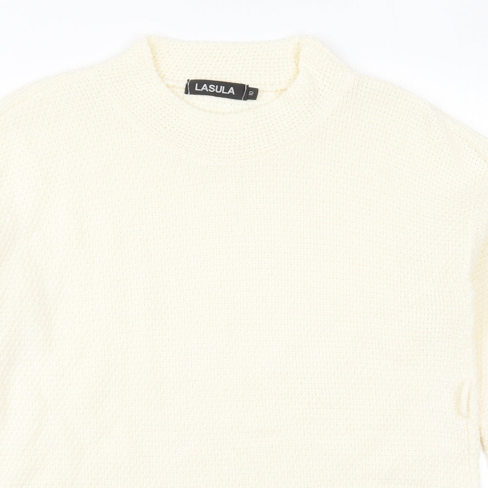 Lasula Womens Beige Round Neck  Acrylic Pullover Jumper Size 10