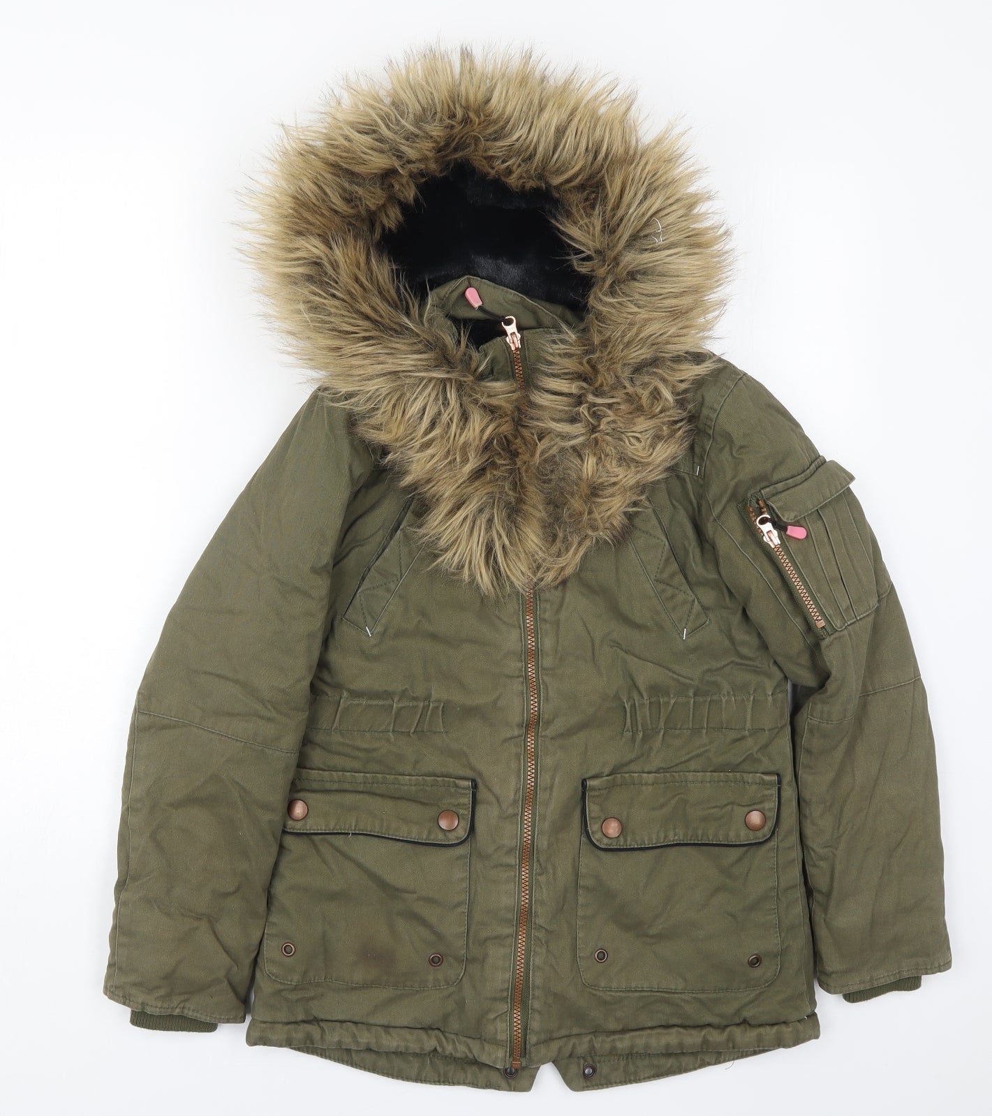 Very Girls Green   Parka Coat Size 11 Years  Zip