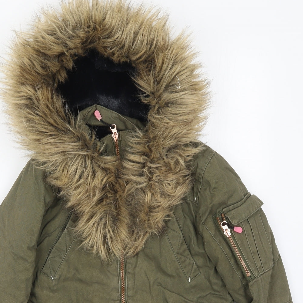 Very Girls Green   Parka Coat Size 11 Years  Zip