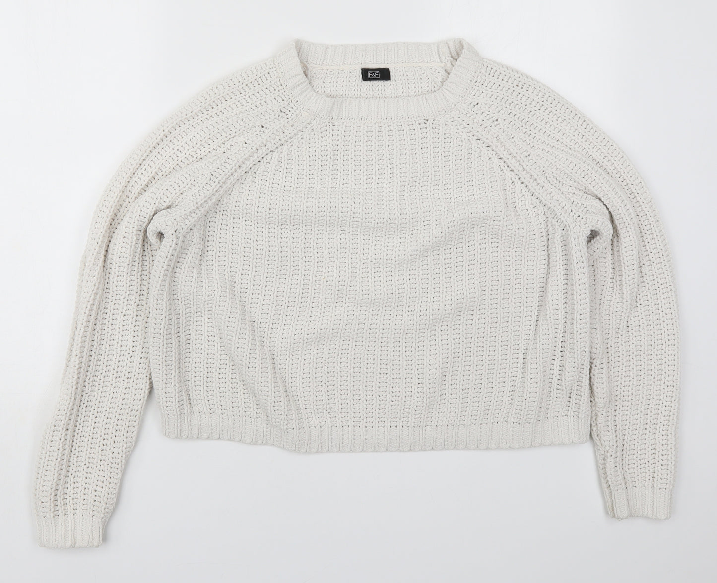 F&F Womens White Round Neck  Polyester Pullover Jumper Size 16