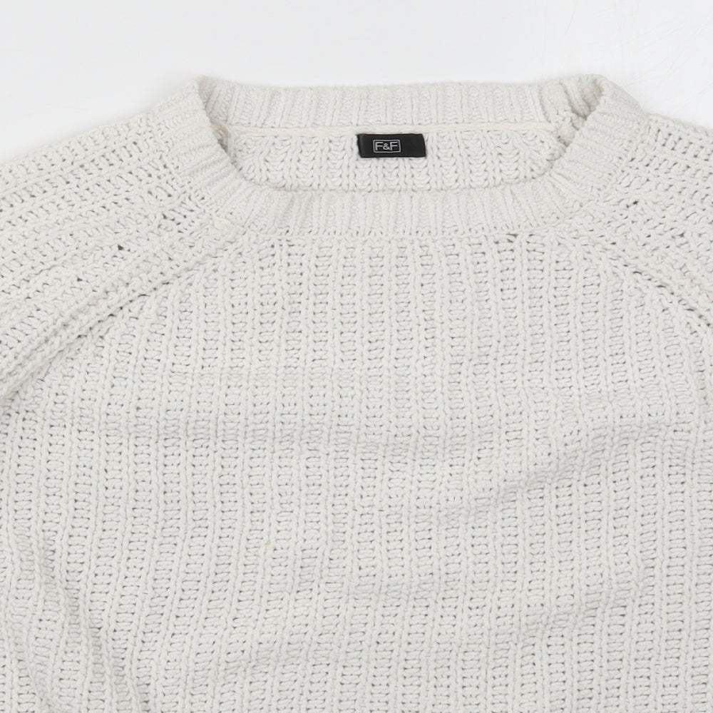 F&F Womens White Round Neck  Polyester Pullover Jumper Size 16