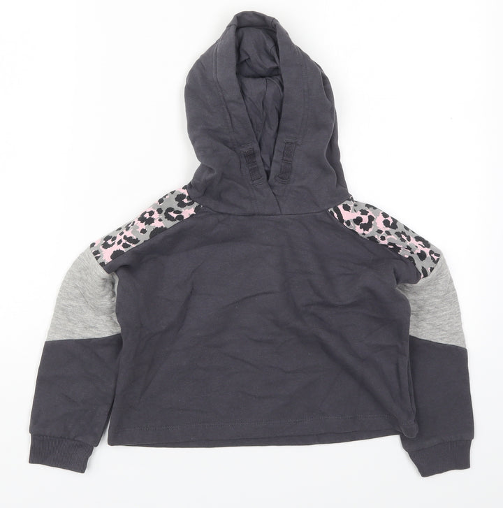 NEXT Girls Grey Animal Print Cotton Pullover Hoodie Size 7 Years Pullover