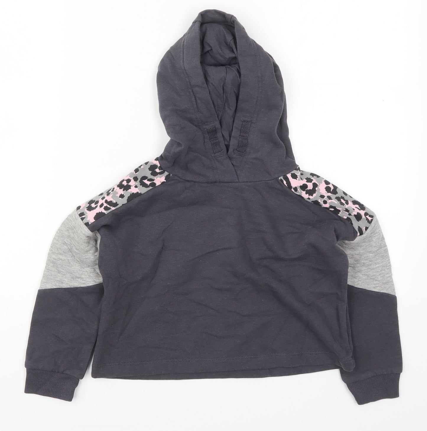 NEXT Girls Grey Animal Print Cotton Pullover Hoodie Size 7 Years  Pullover