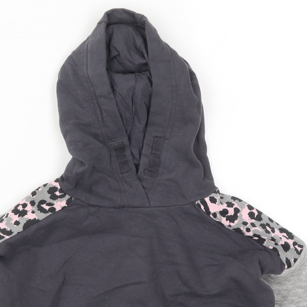 NEXT Girls Grey Animal Print Cotton Pullover Hoodie Size 7 Years  Pullover