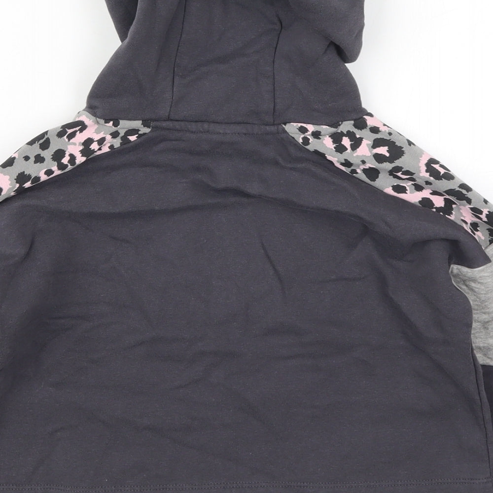 NEXT Girls Grey Animal Print Cotton Pullover Hoodie Size 7 Years  Pullover