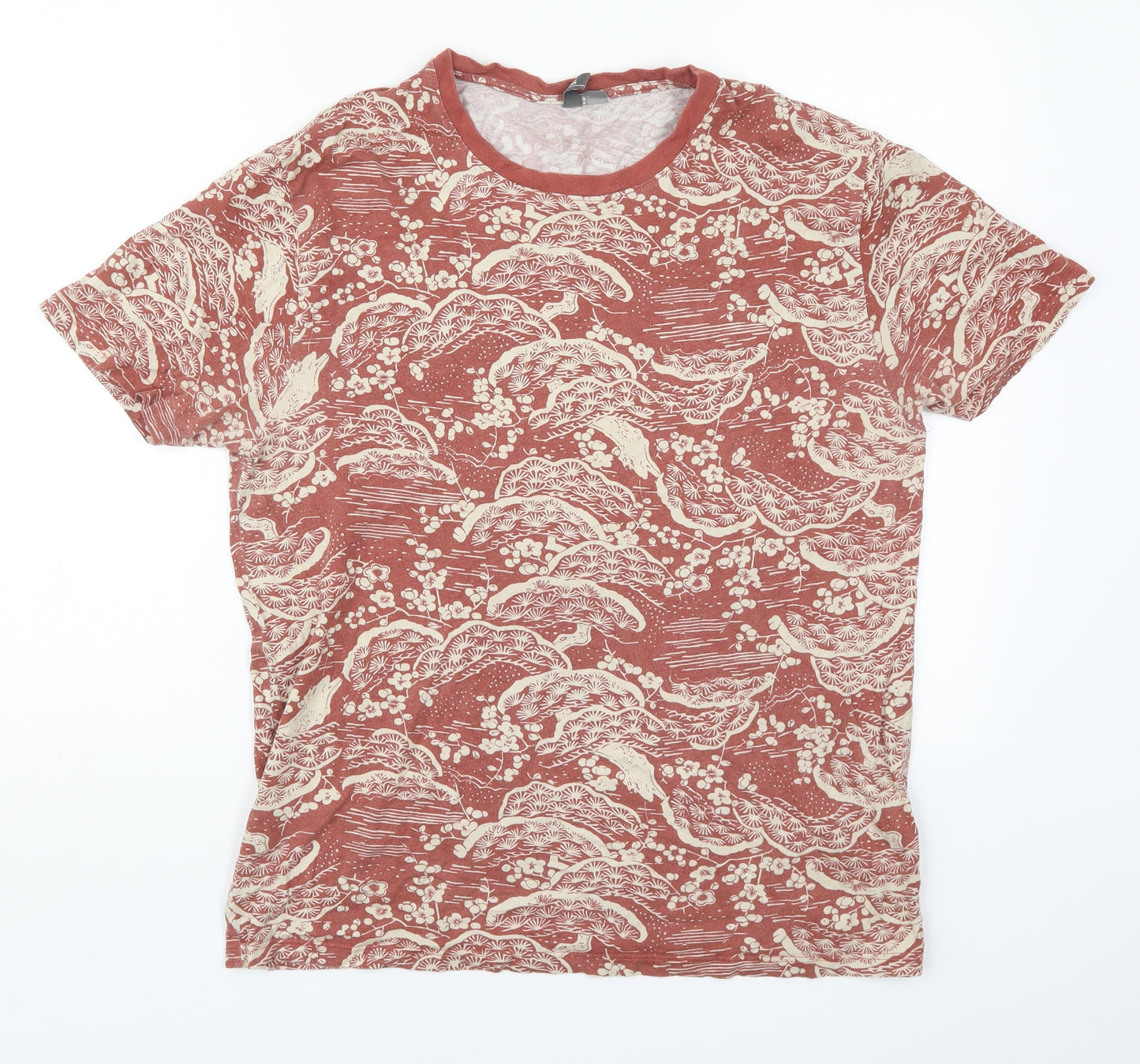 ASOS Mens Red Floral Cotton  T-Shirt Size M Crew Neck