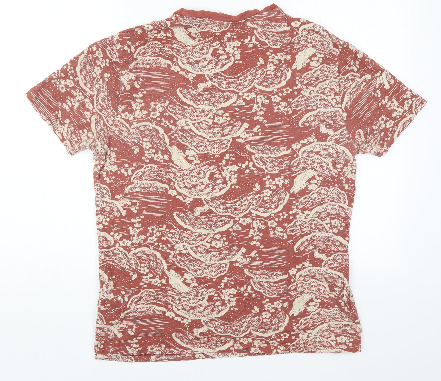 ASOS Mens Red Floral Cotton  T-Shirt Size M Crew Neck