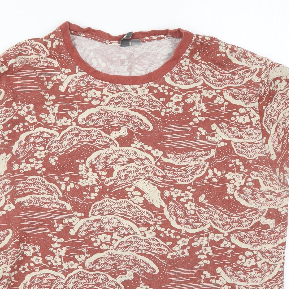 ASOS Mens Red Floral Cotton  T-Shirt Size M Crew Neck