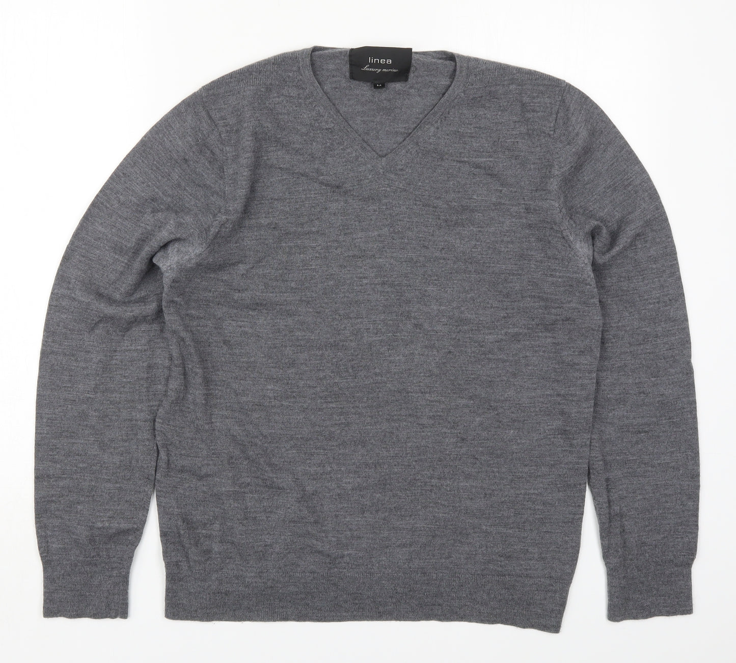 Linea Mens Grey V-Neck  Wool Pullover Jumper Size M