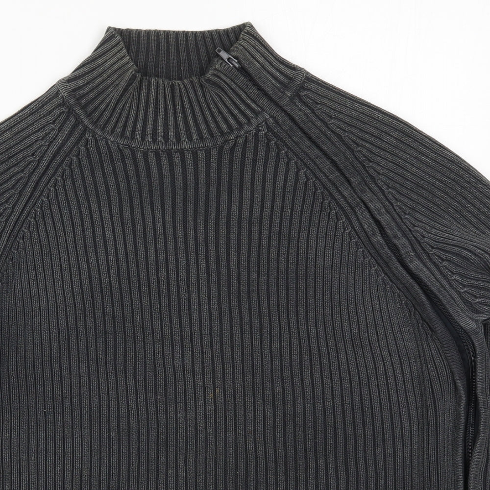 Teddy Smith Mens Grey Round Neck  Cotton Full Zip Jumper Size M