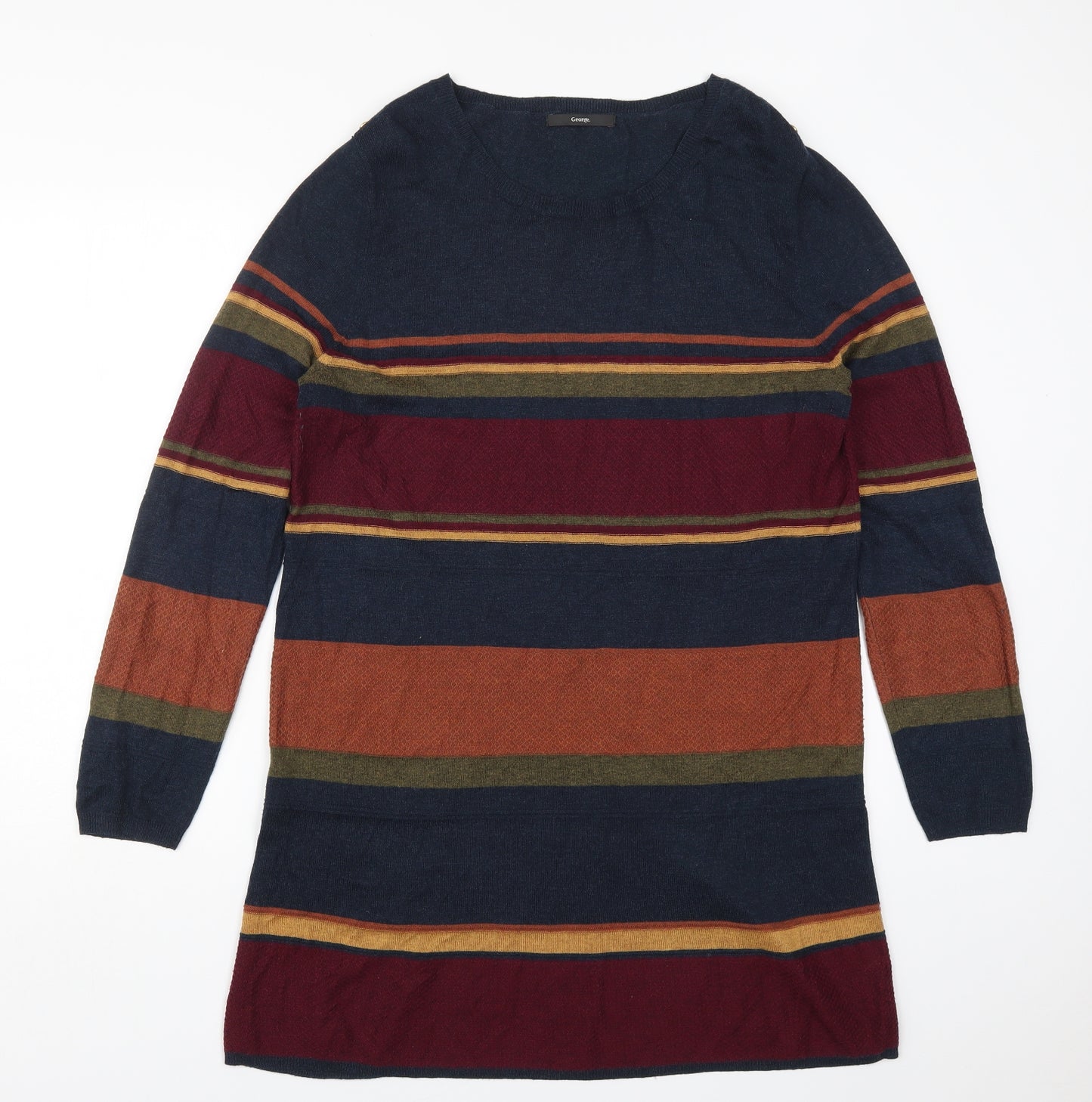 George Womens Multicoloured Striped Acrylic Jumper Dress  Size 16  Round Neck Pullover
