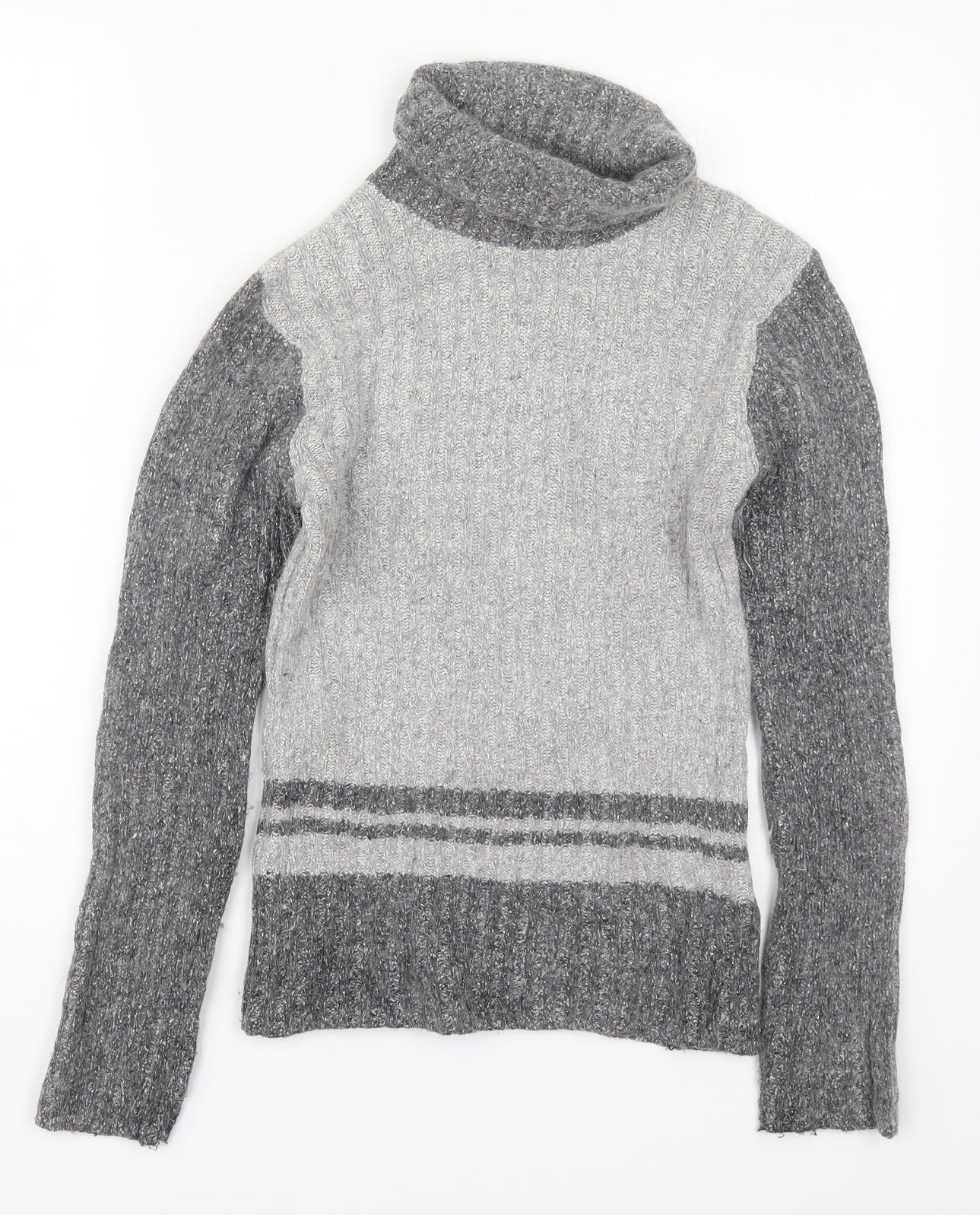 Kit Womens Grey Roll Neck Striped Silk Pullover Jumper Size 10