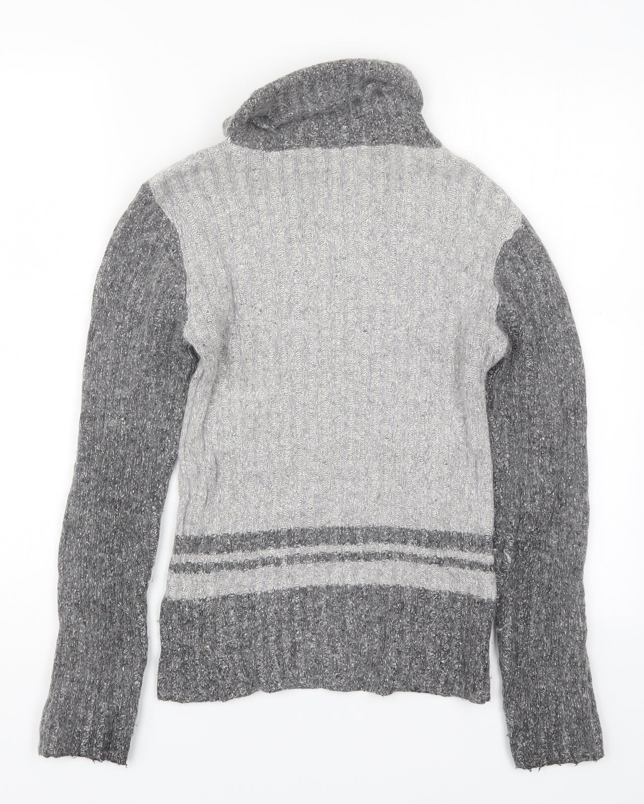 Kit Womens Grey Roll Neck Striped Silk Pullover Jumper Size 10