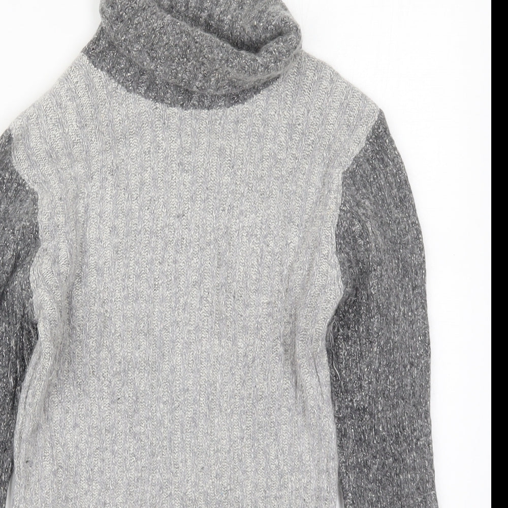 Kit Womens Grey Roll Neck Striped Silk Pullover Jumper Size 10