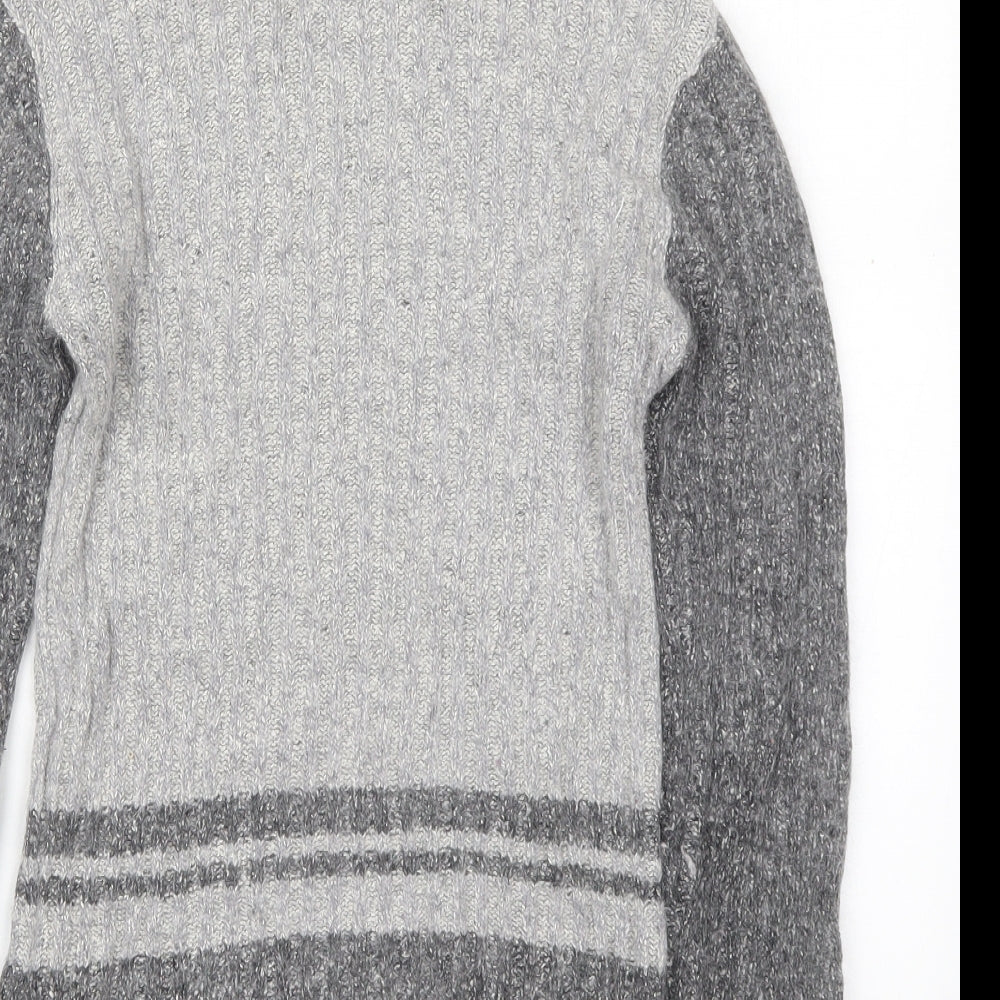 Kit Womens Grey Roll Neck Striped Silk Pullover Jumper Size 10