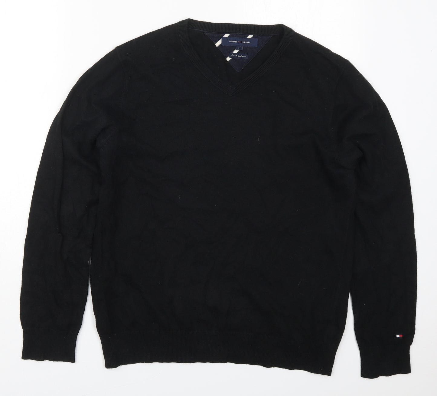 Tommy Hilfiger Mens Black V-Neck  Cotton Pullover Jumper Size M