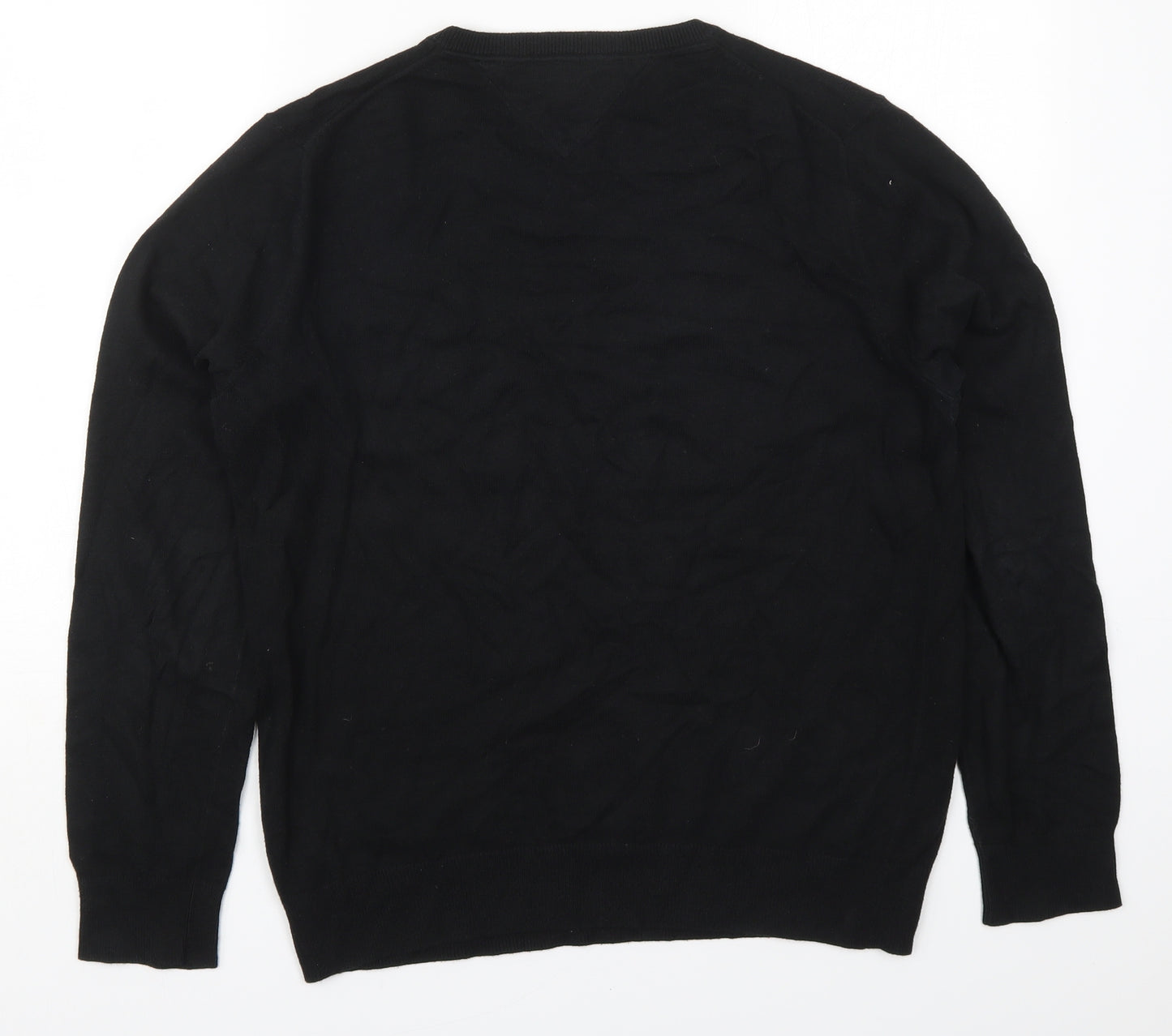 Tommy Hilfiger Mens Black V-Neck  Cotton Pullover Jumper Size M
