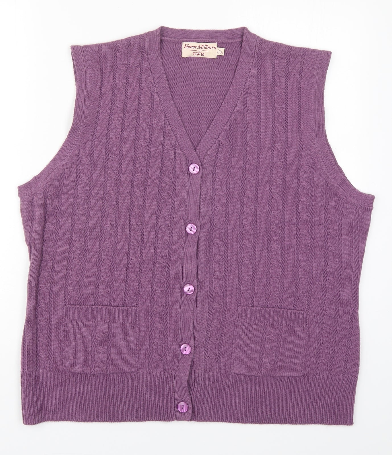 EWM Womens Purple V-Neck  Acrylic Cardigan Jumper Size 22
