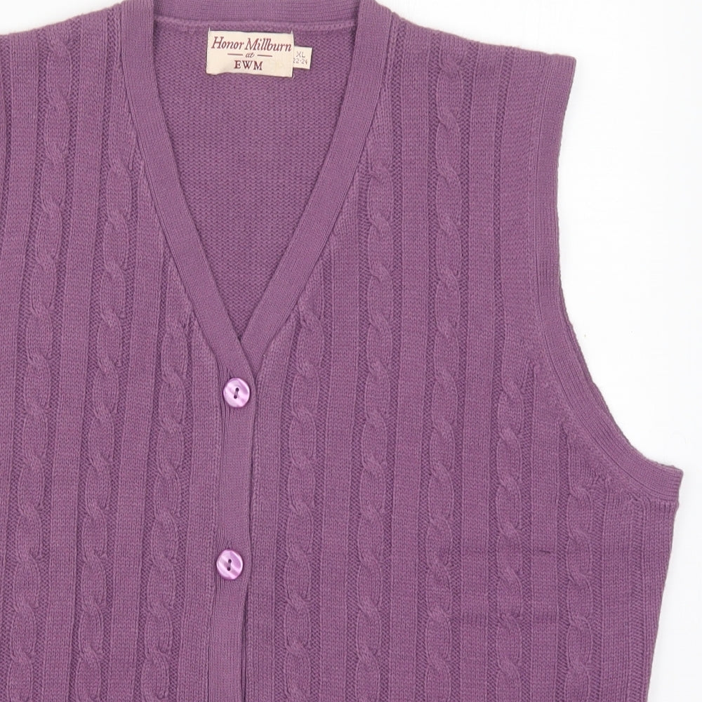 EWM Womens Purple V-Neck  Acrylic Cardigan Jumper Size 22