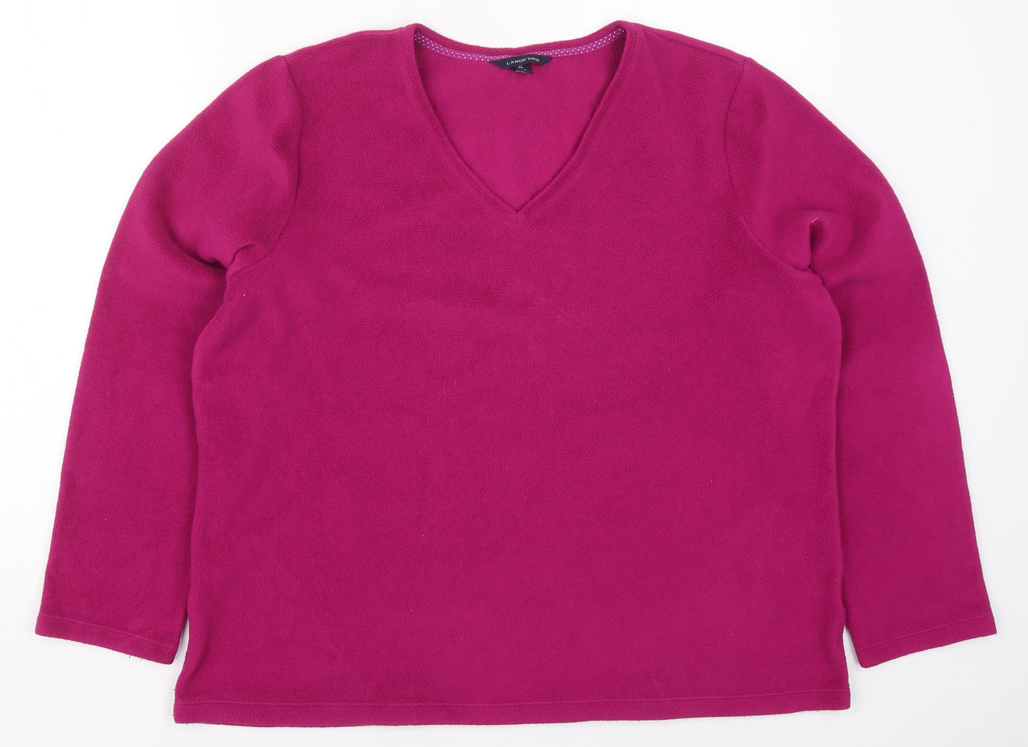 Lands End Womens Pink V-Neck  Polyester Pullover Jumper Size 18