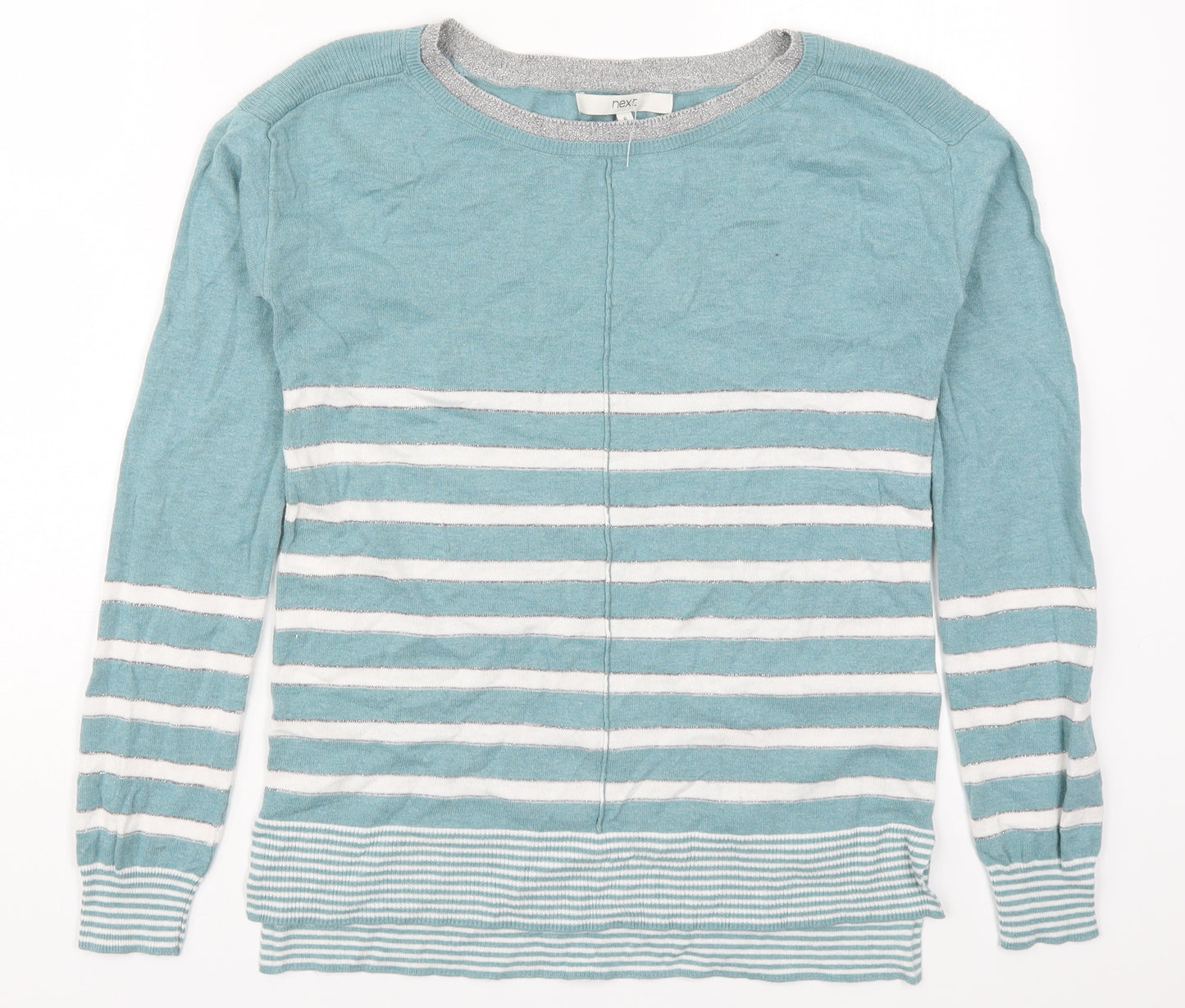 NEXT Womens Blue Round Neck Striped Cotton Pullover Jumper Size 6