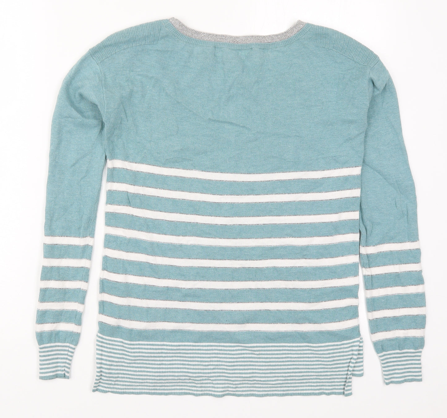 NEXT Womens Blue Round Neck Striped Cotton Pullover Jumper Size 6