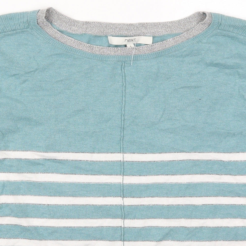 NEXT Womens Blue Round Neck Striped Cotton Pullover Jumper Size 6