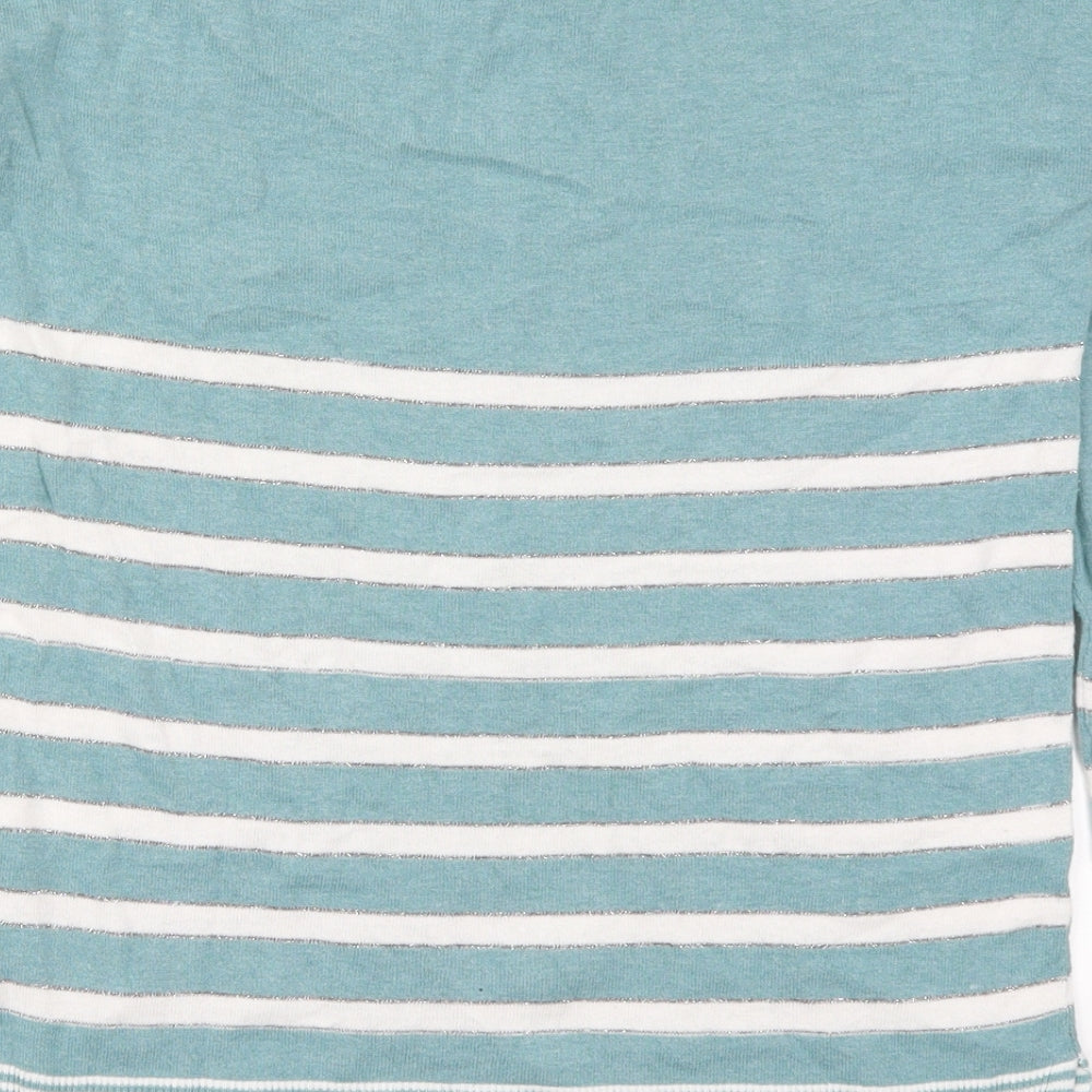 NEXT Womens Blue Round Neck Striped Cotton Pullover Jumper Size 6