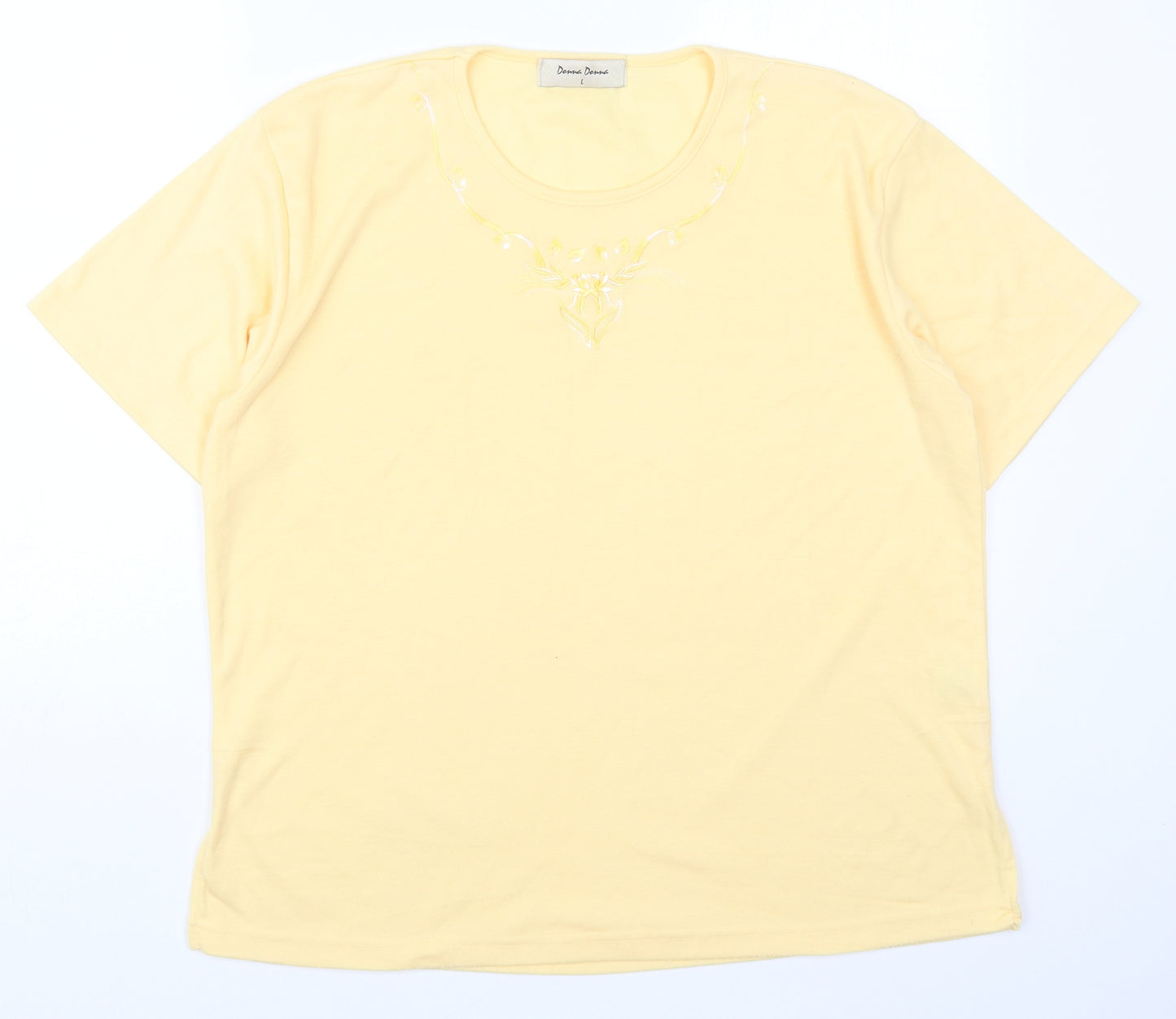 Donna Donna Womens Yellow  Cotton Basic T-Shirt Size L Round Neck
