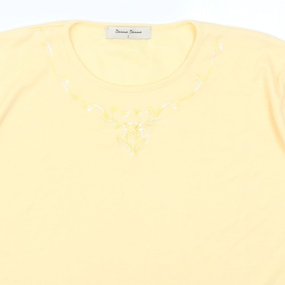 Donna Donna Womens Yellow  Cotton Basic T-Shirt Size L Round Neck