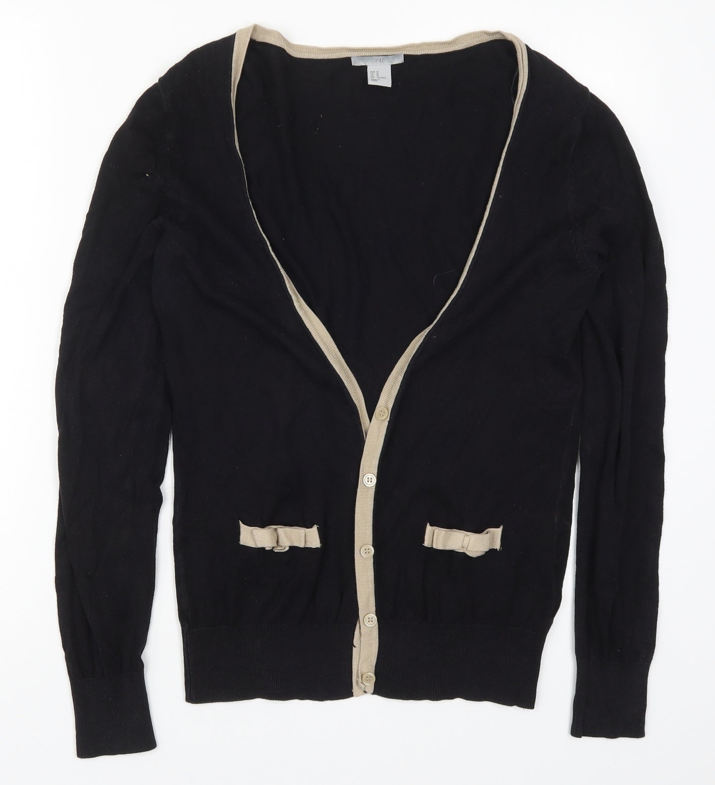 H&M Womens Black V-Neck  Cotton Cardigan Jumper Size M