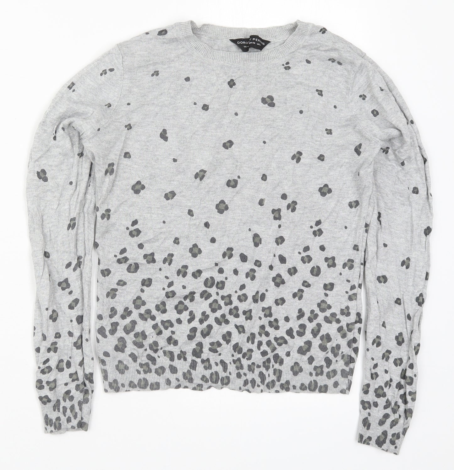 Dorothy Perkins Womens Grey Round Neck Animal Print Viscose Pullover Jumper Size 8