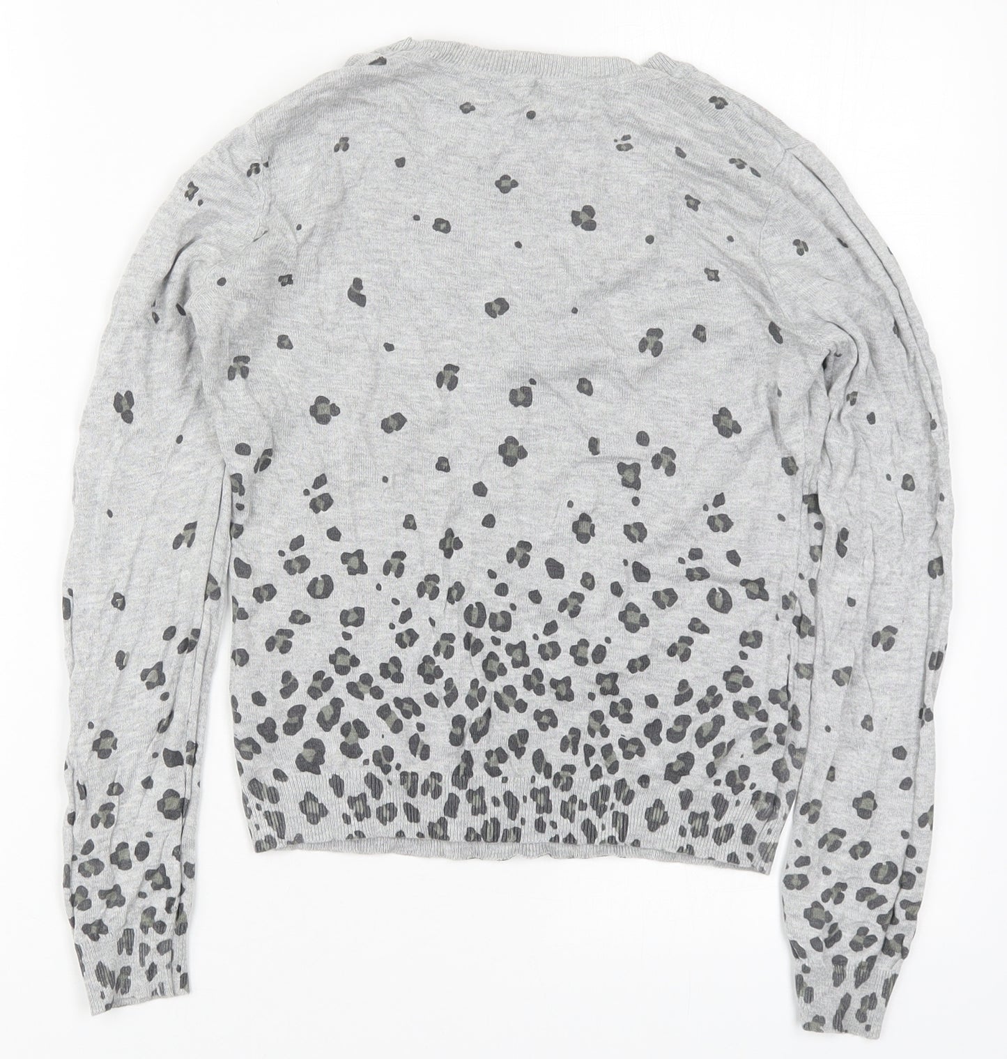 Dorothy Perkins Womens Grey Round Neck Animal Print Viscose Pullover Jumper Size 8