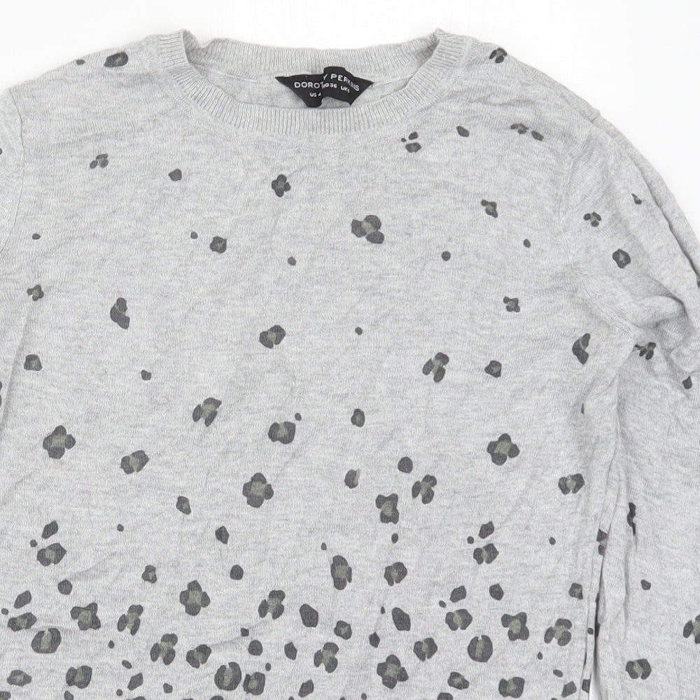 Dorothy Perkins Womens Grey Round Neck Animal Print Viscose Pullover Jumper Size 8