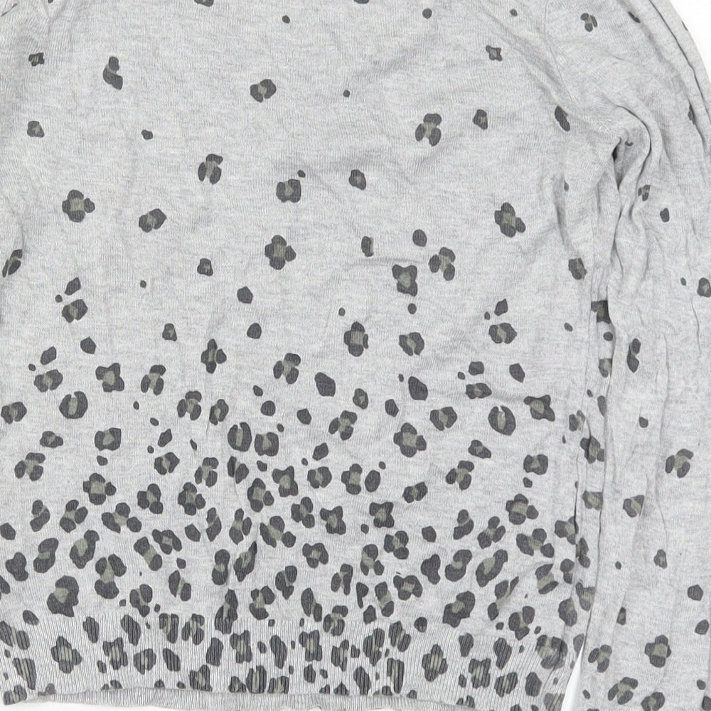 Dorothy Perkins Womens Grey Round Neck Animal Print Viscose Pullover Jumper Size 8