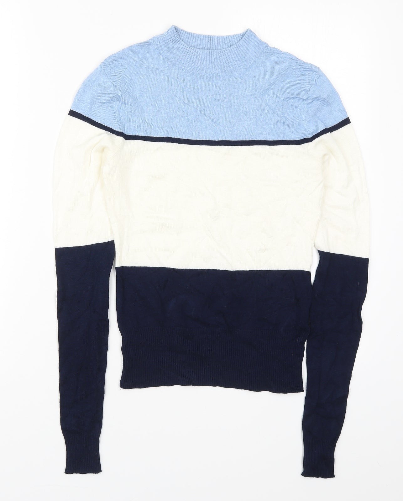 New Look Womens Blue Round Neck Striped Viscose Pullover Jumper Size 6