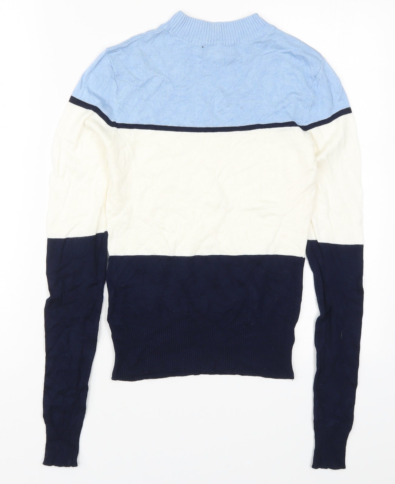 New Look Womens Blue Round Neck Striped Viscose Pullover Jumper Size 6