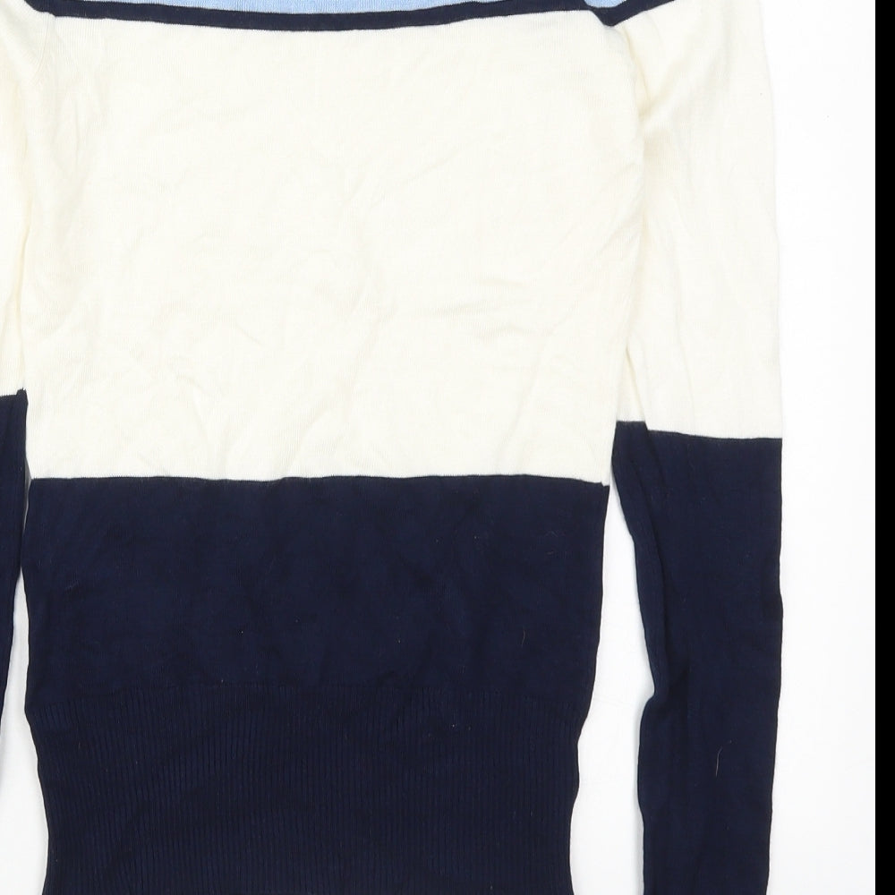 New Look Womens Blue Round Neck Striped Viscose Pullover Jumper Size 6