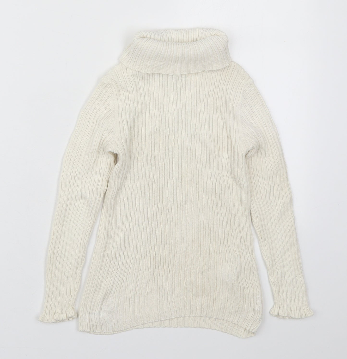 George Girls Beige Roll Neck  Cotton Pullover Jumper Size 7-8 Years  Pullover - Cream Coloured
