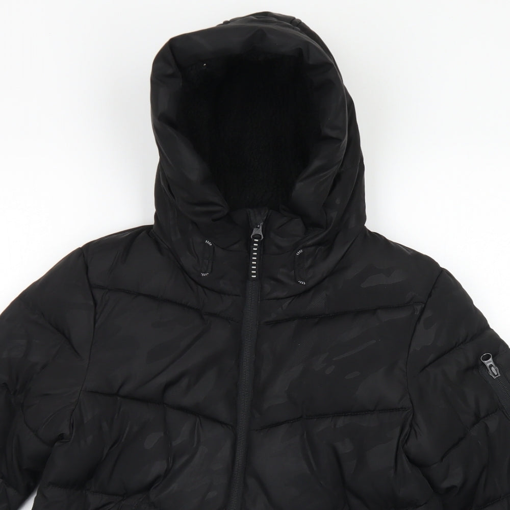 George Boys Black Camouflage  Puffer Jacket Coat Size 6-7 Years  Zip