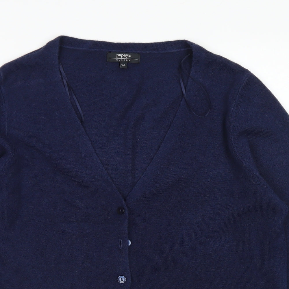 Papaya Womens Blue V-Neck  Acrylic Cardigan Jumper Size 14