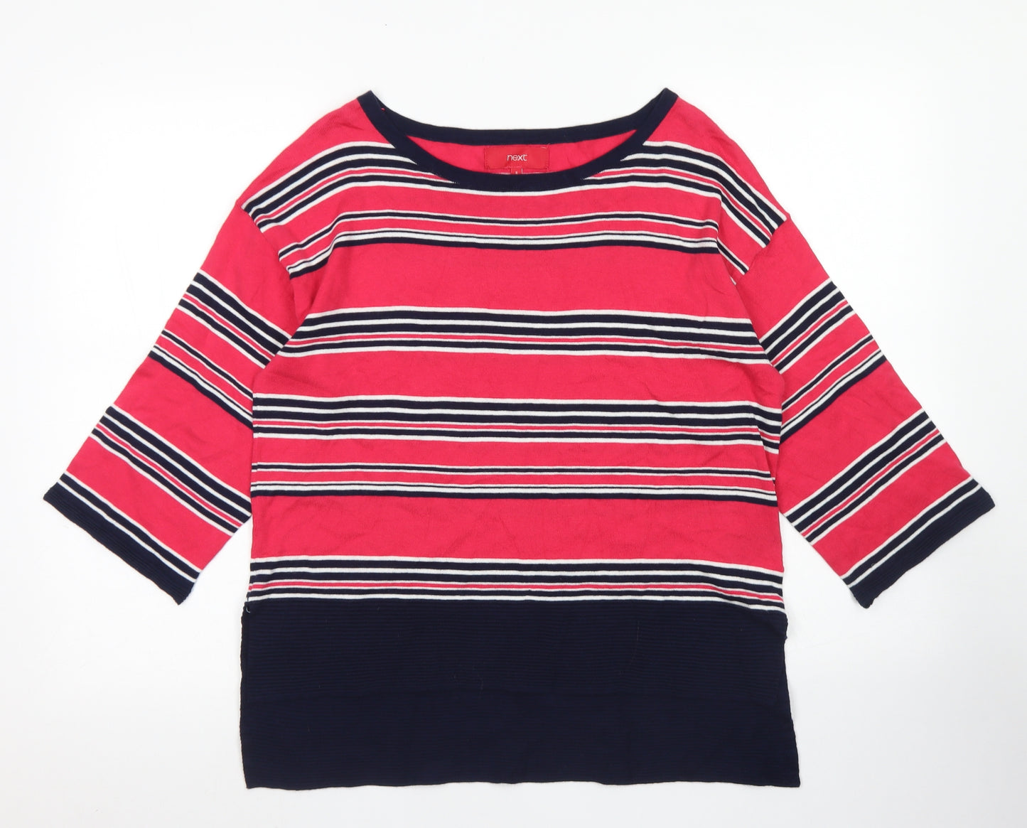 NEXT Womens Pink Boat Neck Striped Cotton Pullover Jumper Size 8