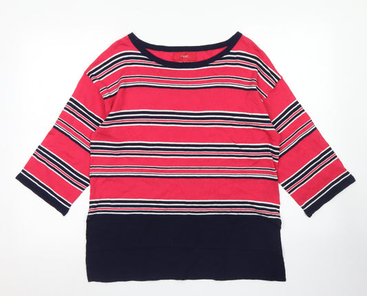 Front view of Next women’s pink boat neck striped cotton jumper, size UK 8