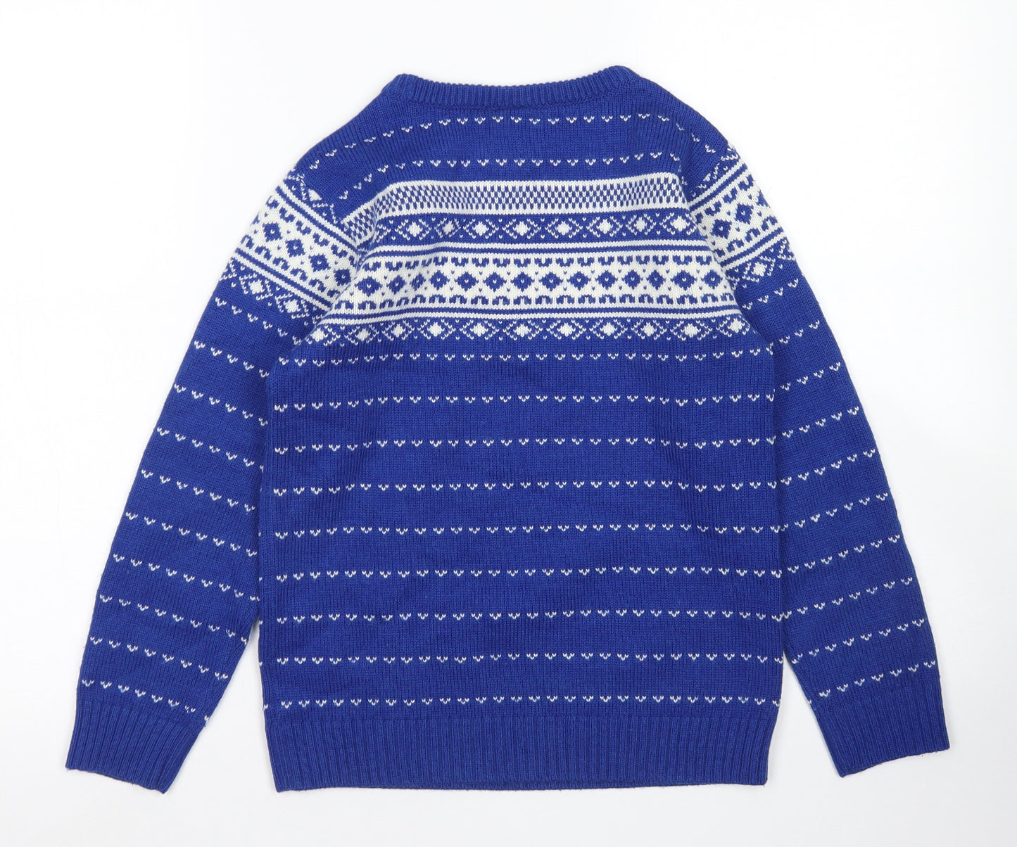 NEXT Boys Blue Crew Neck Fair Isle Acrylic Pullover Jumper Size 9 Years