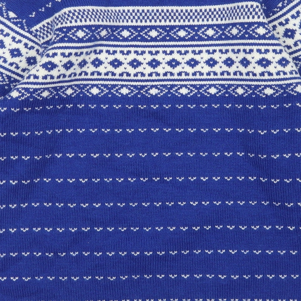 NEXT Boys Blue Crew Neck Fair Isle Acrylic Pullover Jumper Size 9 Years