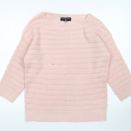 Originals Knitwear Womens Pink Round Neck Striped Acrylic Pullover Jumper Size M