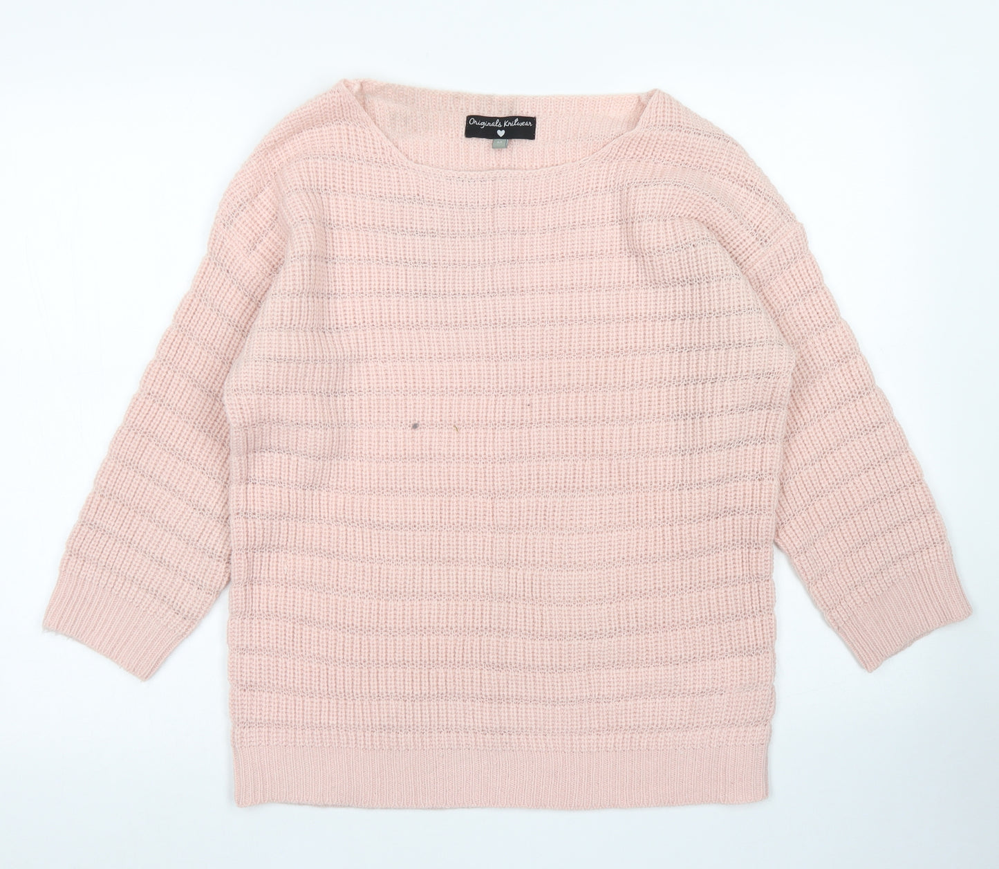 Originals Knitwear Womens Pink Round Neck Striped Acrylic Pullover Jumper Size M