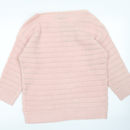 Originals Knitwear Womens Pink Round Neck Striped Acrylic Pullover Jumper Size M