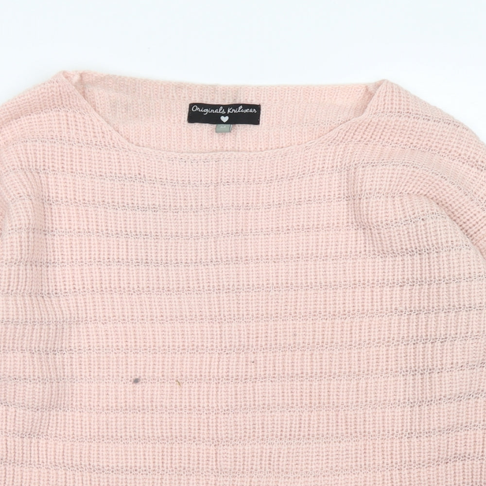 Originals Knitwear Womens Pink Round Neck Striped Acrylic Pullover Jumper Size M