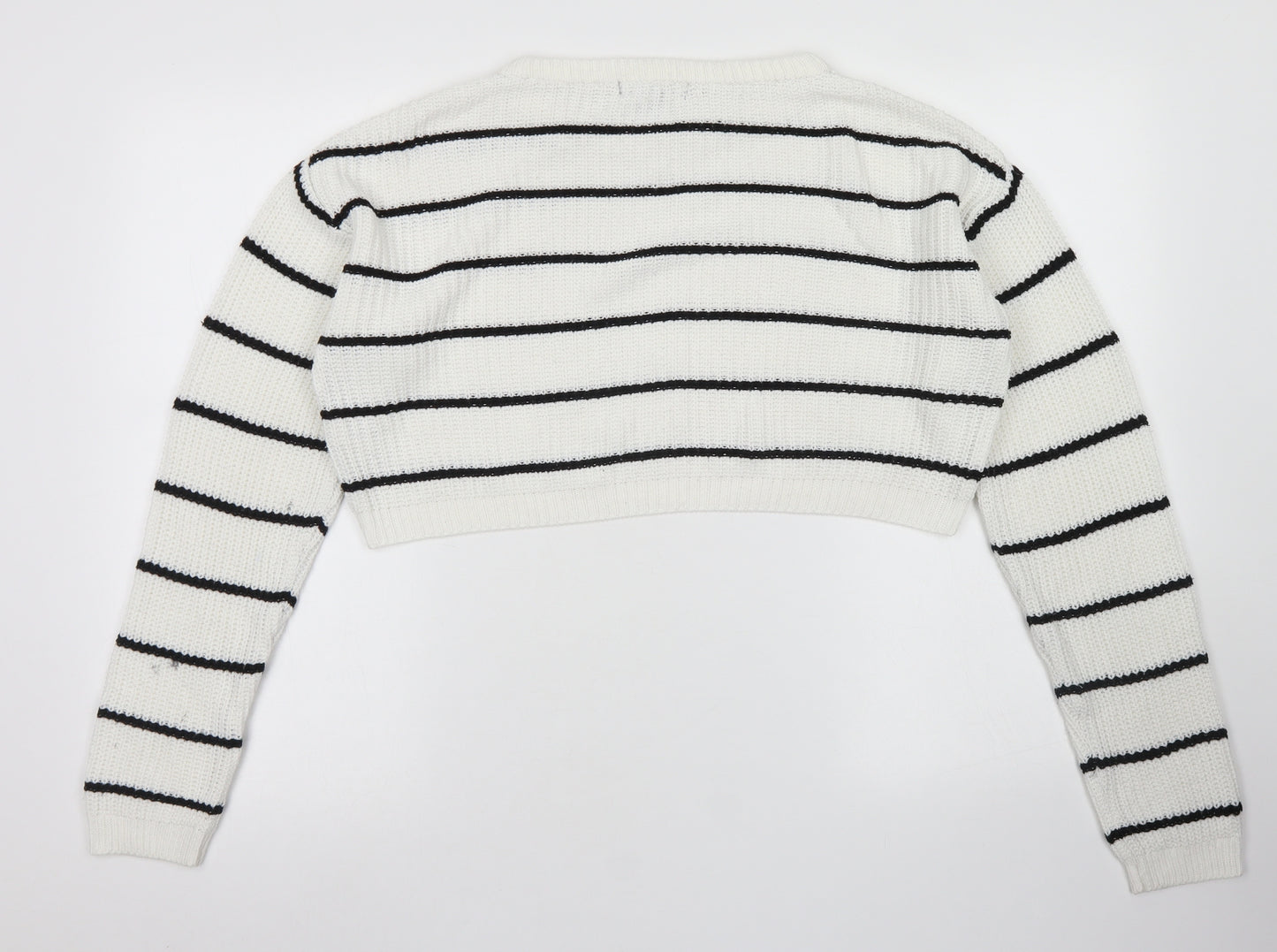 Primark Womens White Crew Neck Striped Acrylic Pullover Jumper Size S   - Cropepd